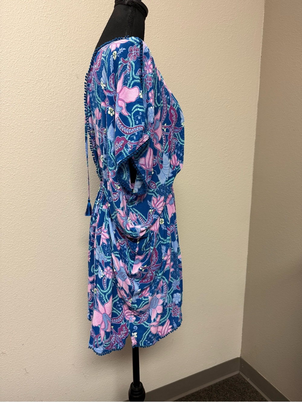 Victoria's Secret Blue Pink Floral Cover-Up Romper Tassel XS Boho Beach - Picture 4 of 14